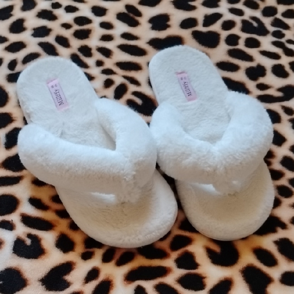White Fuzzy Slippers for Women